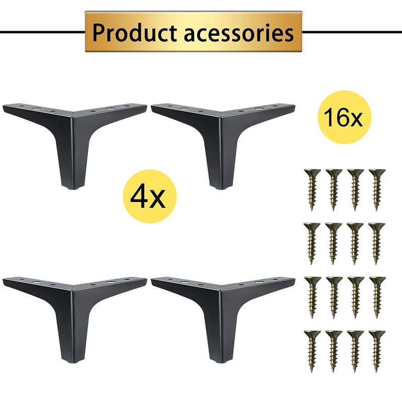 Gosche 4 Inch Metal Furniture Legs Black  Legs For Furniture Set Of 4  Modern Style Replacement Couch Legs For Dresser Chair Bed Cabinet Table Ottoman Cupboard Diy Replacement Sofa Feet - Image 5