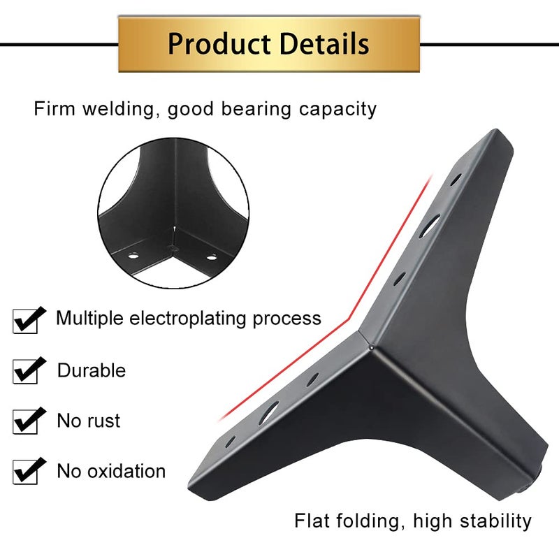 Gosche 4 Inch Metal Furniture Legs Black  Legs For Furniture Set Of 4  Modern Style Replacement Couch Legs For Dresser Chair Bed Cabinet Table Ottoman Cupboard Diy Replacement Sofa Feet - Image 3