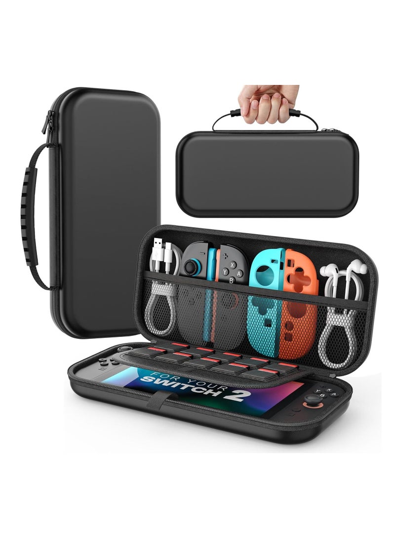 Carrying Case for Nintendo Switch 2 2025,Protective Hard Shell Portable Travel Carry Case Pouch Holds 10 Cartridges with Pockets for Switch 2 Accessories and Games,Black - Image 1