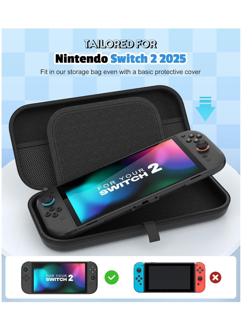 Carrying Case for Nintendo Switch 2 2025,Protective Hard Shell Portable Travel Carry Case Pouch Holds 10 Cartridges with Pockets for Switch 2 Accessories and Games,Black - Image 2
