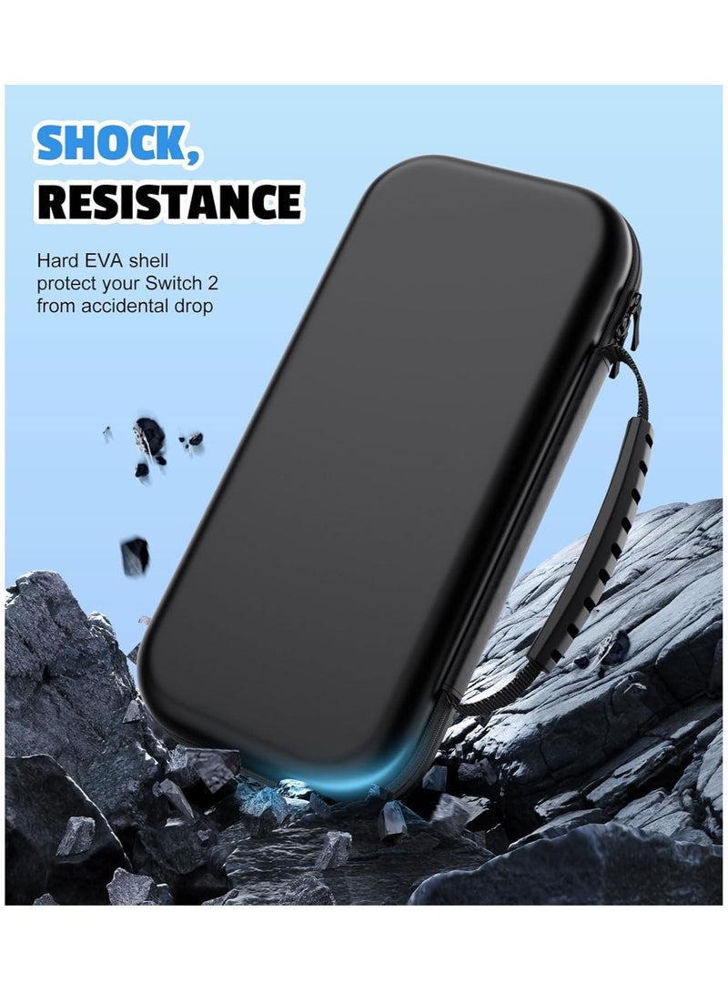 Carrying Case for Nintendo Switch 2 2025,Protective Hard Shell Portable Travel Carry Case Pouch Holds 10 Cartridges with Pockets for Switch 2 Accessories and Games,Black - Image 3