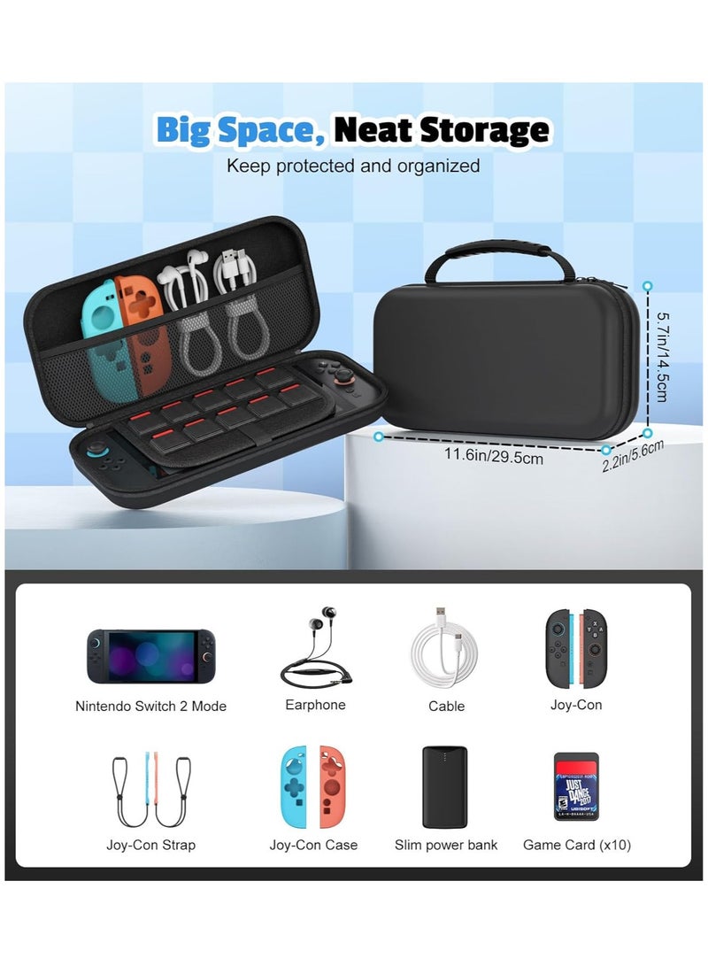 Carrying Case for Nintendo Switch 2 2025,Protective Hard Shell Portable Travel Carry Case Pouch Holds 10 Cartridges with Pockets for Switch 2 Accessories and Games,Black - Image 4