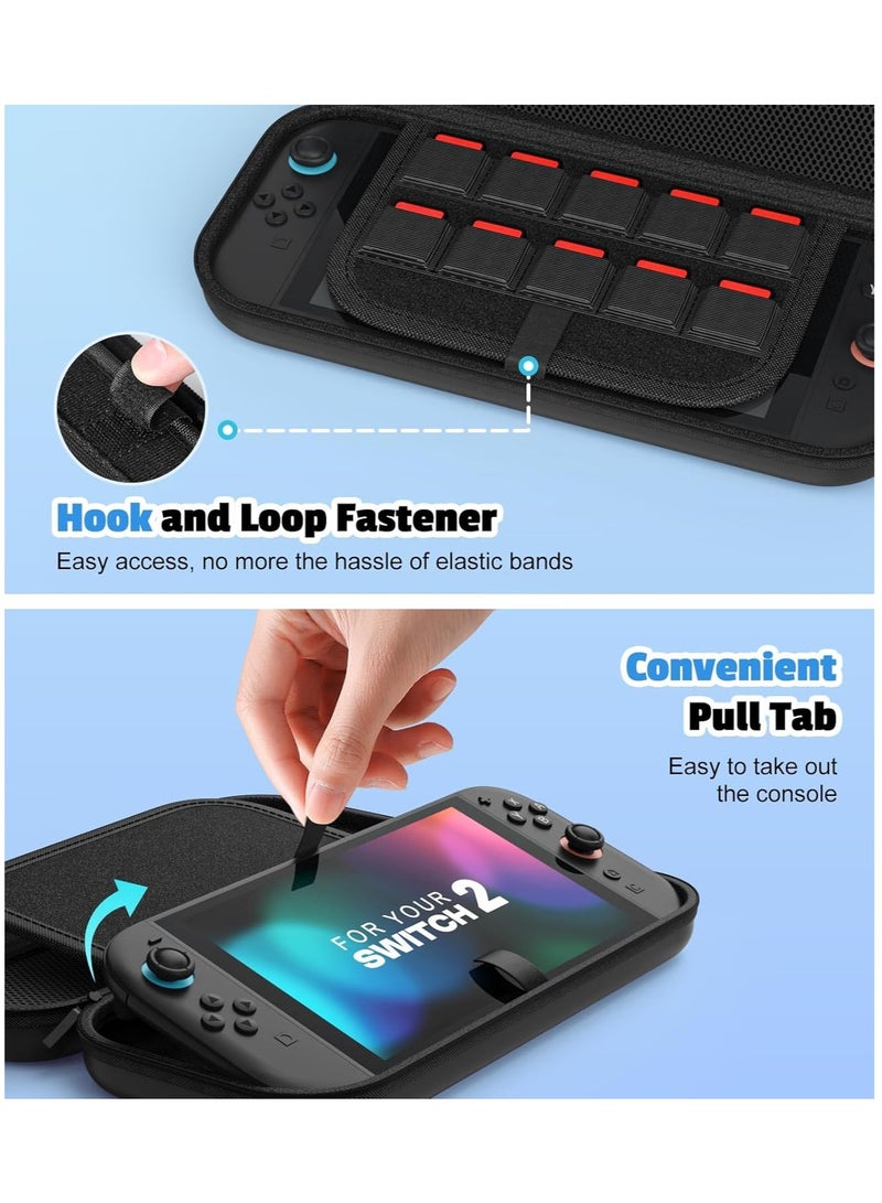 Carrying Case for Nintendo Switch 2 2025,Protective Hard Shell Portable Travel Carry Case Pouch Holds 10 Cartridges with Pockets for Switch 2 Accessories and Games,Black - Image 5