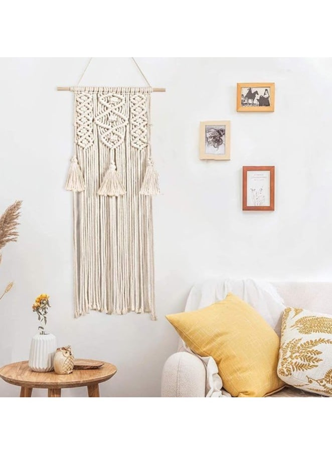 ماركة غير محددة - مكرمية من نسيج محبوك بتصميم بوهيمي للتعليق على الحائط وتزيين الشقق وعرف الاطفال وغرفة النوم - ديكور حفلات لتزيين الحائط، عاجي - Image 1