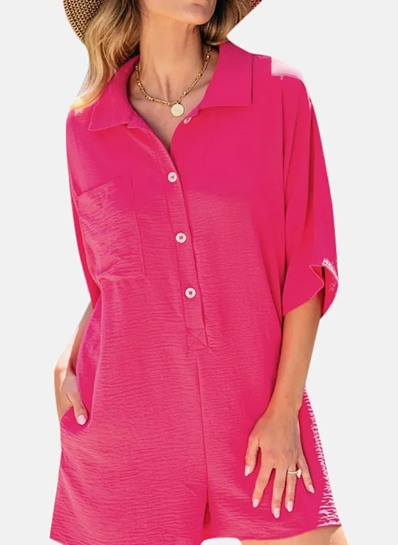 YUNIQEE Pink Solid Relaxed Fit Collared Playsuit