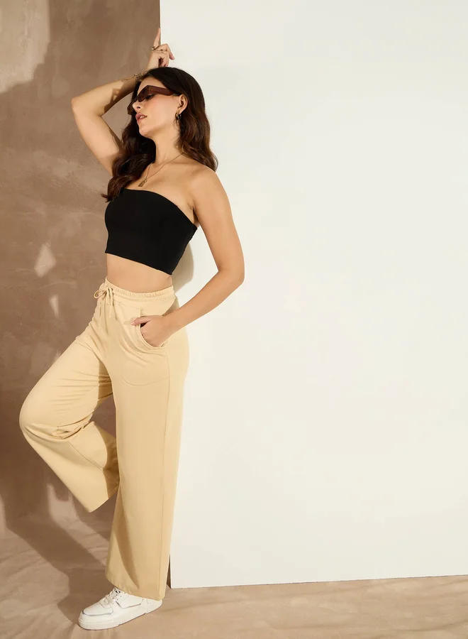 SASSAFRAS Mid Rise Wide Leg Terry Track Pants