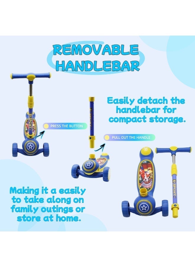 Scooters for Kids for 3 to 8 Years with Foldable & Height Adjustable Handle Kick Scooter with LED PU Wheels & Rear Brake & Music Kids Scooter Including Protective Gear Set - Image 2