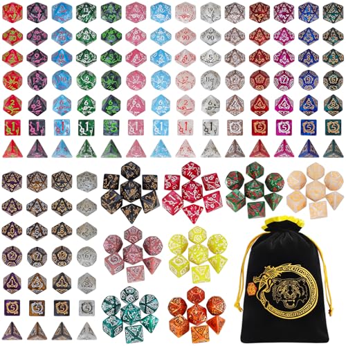 CiaraQ DND Dice Sets 26 X 7 Polyhedral Dice 182pcs with a Large Drawstring Bag MultiColor Engraved Gaming Dice for Dungeons and Dragons Role Playing Table Game - Image 1