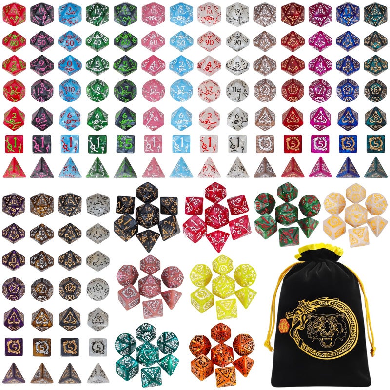 CiaraQ DND Dice Sets 26 X 7 Polyhedral Dice 182pcs with a Large Drawstring Bag MultiColor Engraved Gaming Dice for Dungeons and Dragons Role Playing Table Game - Image 3