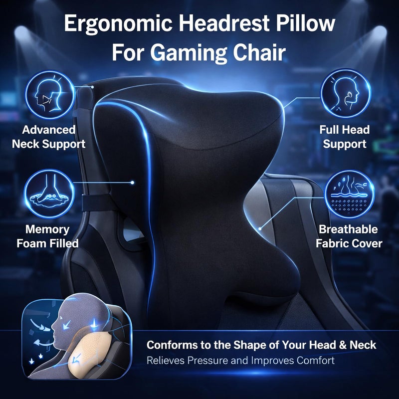 Newsty Car Neck Pillow for Driving Seat Car headrest Pillow/Gaming Chair Pillow with Adjustable Strap Removable Cover Ergonomic Design Neck Support Pillow for auto, Office Chair, Gaming Chair(Black) - Image 2