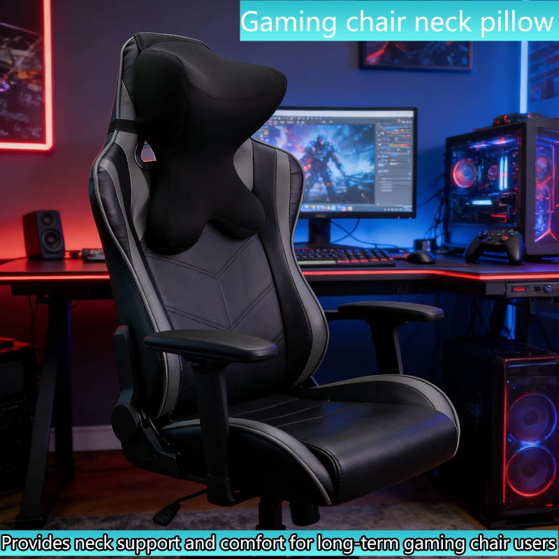 Newsty Car Neck Pillow for Driving Seat Car headrest Pillow/Gaming Chair Pillow with Adjustable Strap Removable Cover Ergonomic Design Neck Support Pillow for auto, Office Chair, Gaming Chair(Black) - Image 5