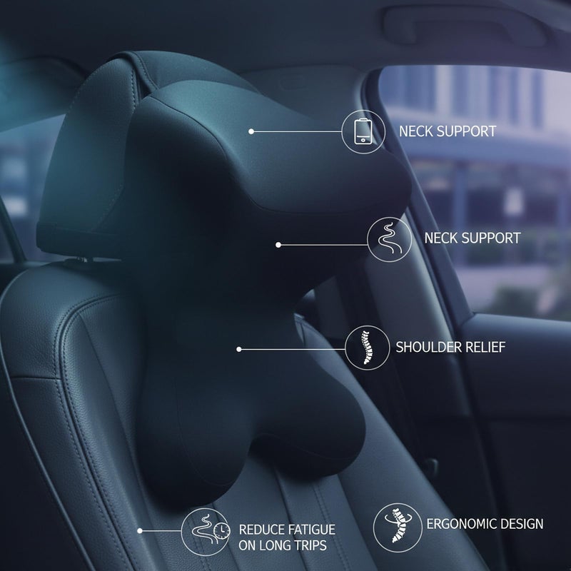 Newsty Car Neck Pillow for Driving Seat Car headrest Pillow/Gaming Chair Pillow with Adjustable Strap Removable Cover Ergonomic Design Neck Support Pillow for auto, Office Chair, Gaming Chair(Black) - Image 4