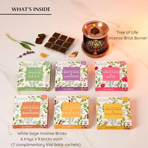 Aromafume White Sage Incense Brick Super Set by Aromafume | 54 Bricks & Tree of Life Exotic Burner | White Sage with Rose, Lavender, Palo Santo, Sandalwood, Frankincense | Sage for Cleansing, Smokeless Smudging - Image 2