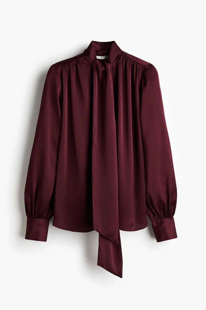 اتش اند ام Tie-neck chiffon blouse