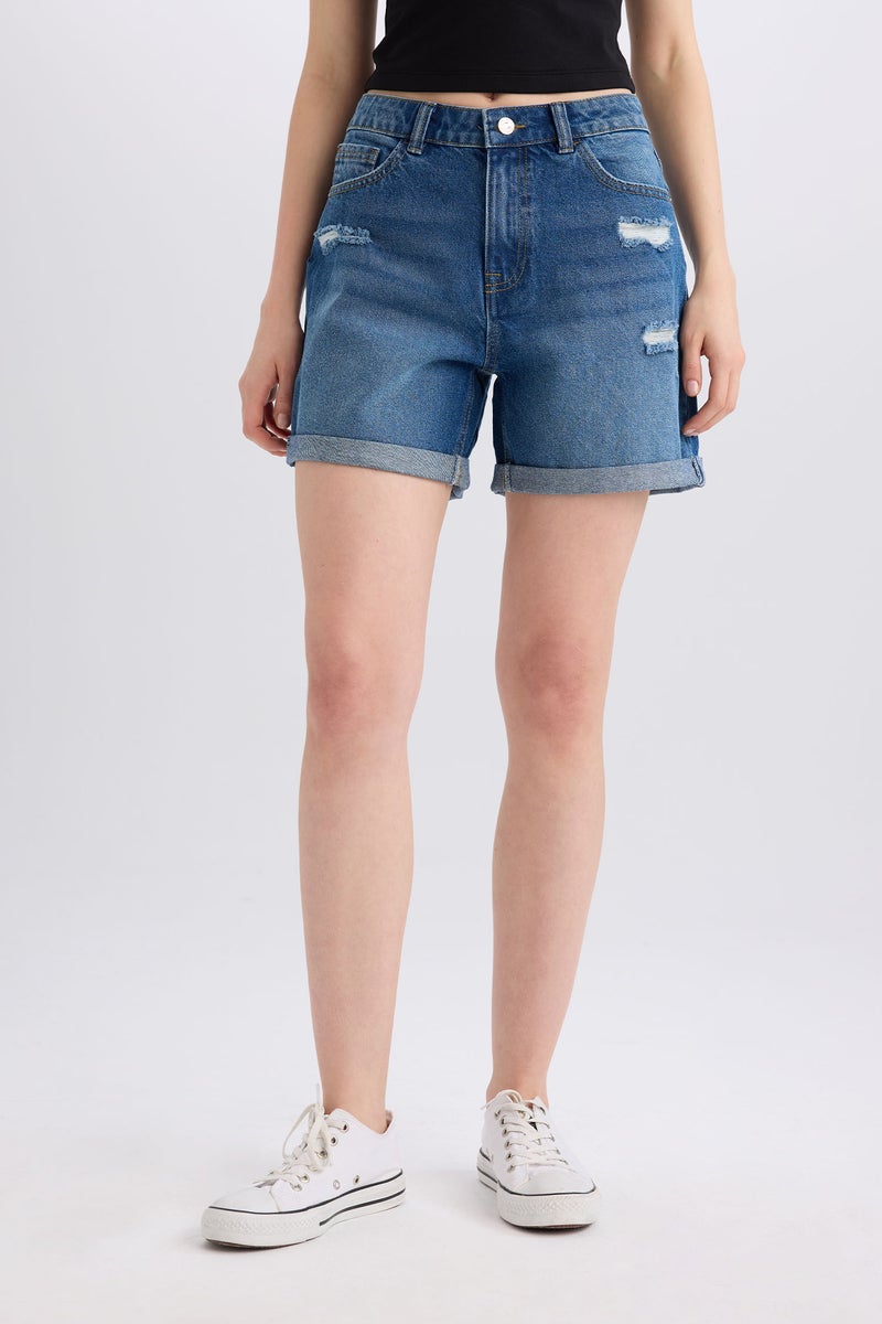 DeFacto BoyFriend Jean High waist Folded Leg Shorts - Image 1