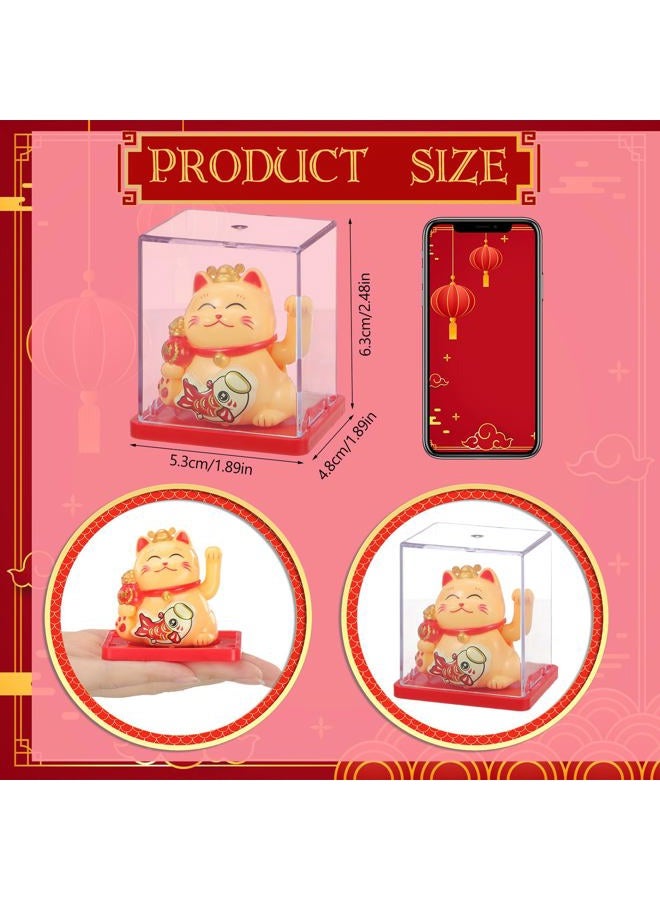 Wovnet 4 Pcs 2" Lucky Cat Waving Arm Maneki Neko Solar Lucky Cat Feng Shui Fortune Wealth Chinese Welcoming Window Car Dashboard Car Decor(Cute) - Image 2