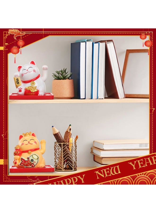 Wovnet 4 Pcs 2" Lucky Cat Waving Arm Maneki Neko Solar Lucky Cat Feng Shui Fortune Wealth Chinese Welcoming Window Car Dashboard Car Decor(Cute) - Image 5