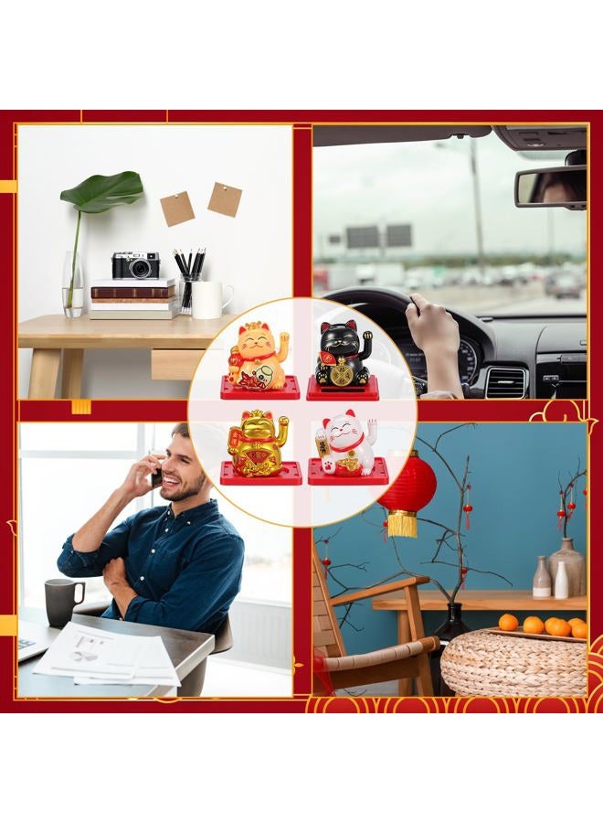 Wovnet 4 Pcs 2" Lucky Cat Waving Arm Maneki Neko Solar Lucky Cat Feng Shui Fortune Wealth Chinese Welcoming Window Car Dashboard Car Decor(Cute) - Image 4
