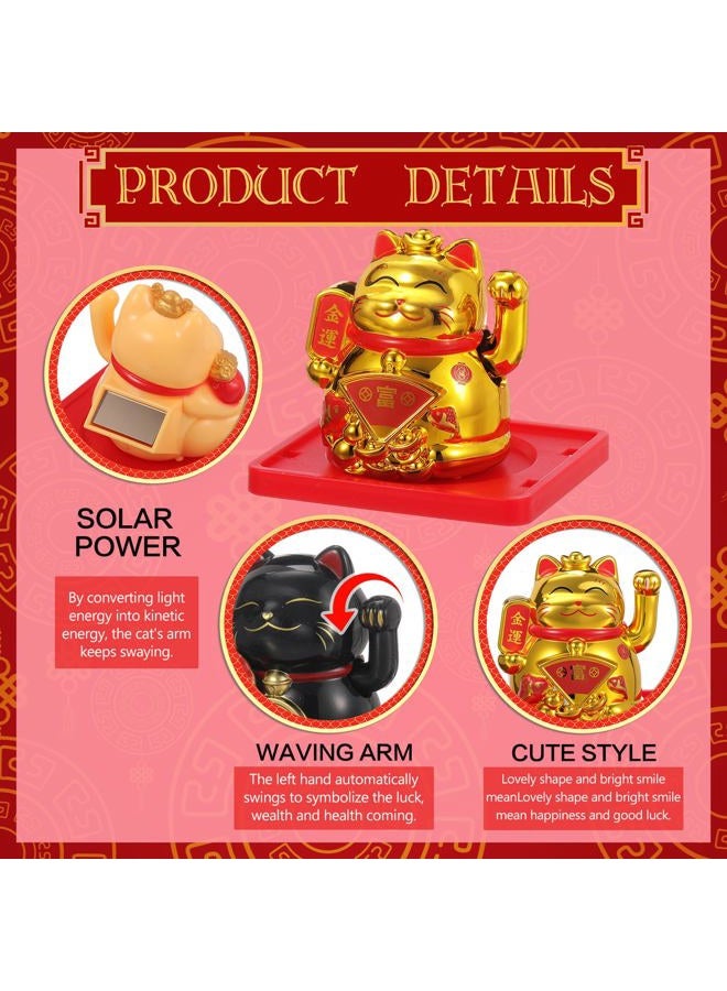 Wovnet 4 Pcs 2" Lucky Cat Waving Arm Maneki Neko Solar Lucky Cat Feng Shui Fortune Wealth Chinese Welcoming Window Car Dashboard Car Decor(Cute) - Image 3