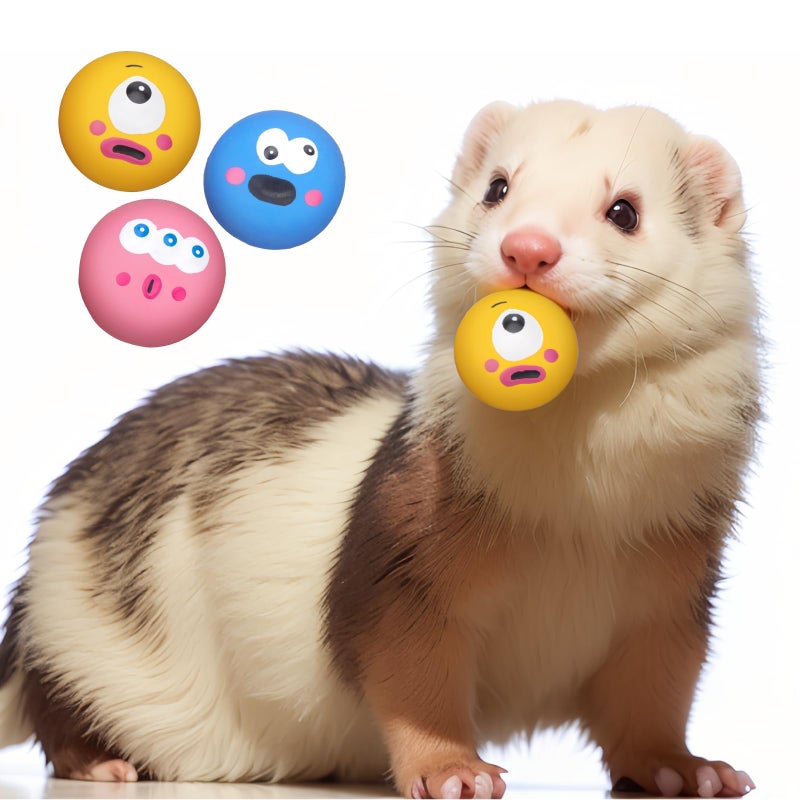BESNEW Natural Rubber Squeaker Toys for FerretHigh Elasticity Ferret Latex Squeaker Balls 3 PackTough Teething Toys Big Eyes Printed Toy Ball for Small DogsEasy to Clean - Image 2