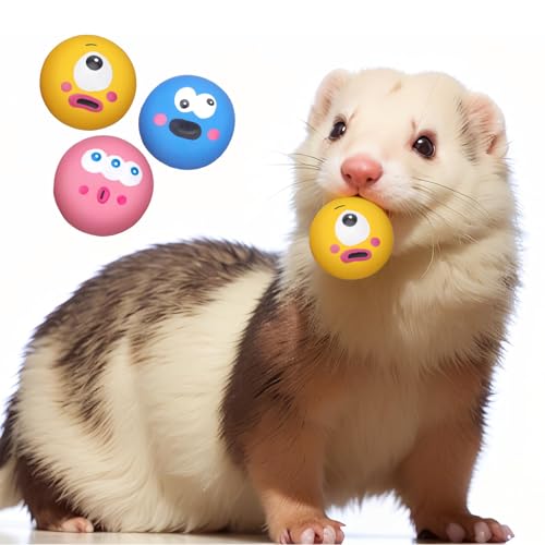 BESNEW Natural Rubber Squeaker Toys for FerretHigh Elasticity Ferret Latex Squeaker Balls 3 PackTough Teething Toys Big Eyes Printed Toy Ball for Small DogsEasy to Clean - Image 1