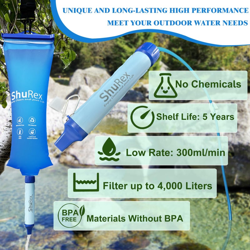 ShuRex Gravity Fed Water Filtration System with Adjustable Tree Strap, Gravity Bag with Filter Straw, Water Purifier Survival for Travel, Backpacking, and Emergency Preparedness (3L) - Image 3