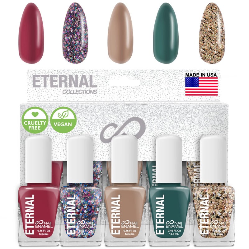 Eternal Glitter Nail Polish Set for Women (CHEERS) - Gold Nail Polish Set for Girls | Long Lasting & Quick Dry Nail Polish Kit for Home DIY Manicure & Pedicure | Made in USA, 13.5mL (Set of 5) - Image 1