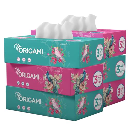 Origami 3 Ply Premium Facial Tissue Box | Car Tissue - Pack of 6 (100 Pulls Per Box, 600 Sheets) - Image 1