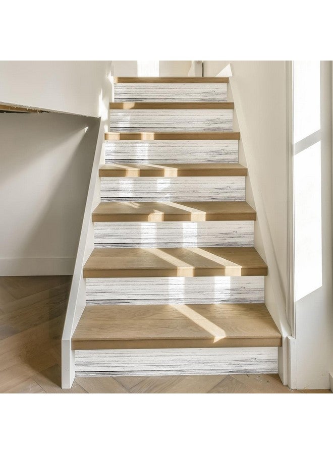 WALPLUS 15 Strips 39 X 7.1 Stair Sticker Stair Riser Stickers Peel And Stick Stair Removable Decals Vinyl Stair Riser Stair Steps White Weathered Rustic Wood Tiles Accent Stair Risers - Image 1