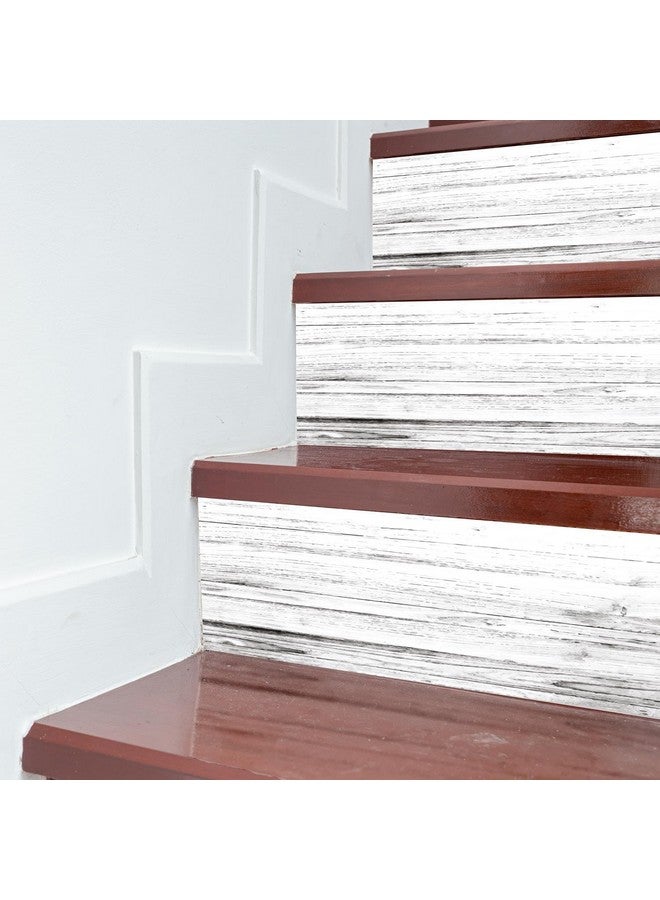 WALPLUS 15 Strips 39 X 7.1 Stair Sticker Stair Riser Stickers Peel And Stick Stair Removable Decals Vinyl Stair Riser Stair Steps White Weathered Rustic Wood Tiles Accent Stair Risers - Image 3