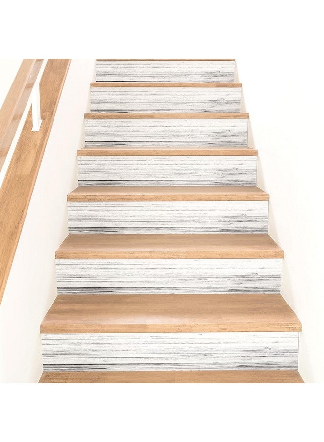 WALPLUS 15 Strips 39 X 7.1 Stair Sticker Stair Riser Stickers Peel And Stick Stair Removable Decals Vinyl Stair Riser Stair Steps White Weathered Rustic Wood Tiles Accent Stair Risers - Image 2