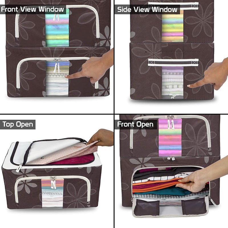 Inditradition Multipurpose Foldable Storage Boxes for Clothes Wardrobe Organizers Oxford Fabric 24 Liter Pack of 1 Random Colour Design - Image 4
