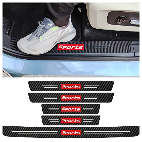 Turcee 5PCS Car Door Sill Protector,Carbon Fiber Sport Threshold/Rear Bumper Guard Anti-Scratch Sticker Door Edge Protection Decorate,Interior Accessories Self-Adhesive Anti-Scratch Waterpoor(Red sport-5Pcs - Image 1