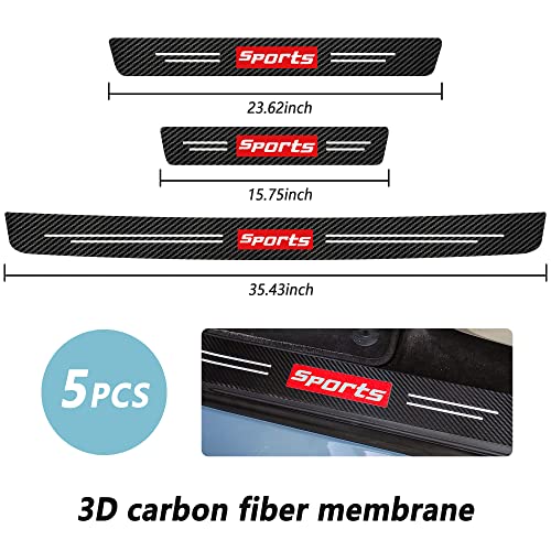 Turcee 5PCS Car Door Sill Protector,Carbon Fiber Sport Threshold/Rear Bumper Guard Anti-Scratch Sticker Door Edge Protection Decorate,Interior Accessories Self-Adhesive Anti-Scratch Waterpoor(Red sport-5Pcs - Image 2