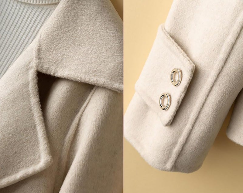 utcoco Womens Short Wool Pea Coat Notched Lapel Cropped Woolen Trench Coat with Pockets (X-Large, Apricot) - Image 2