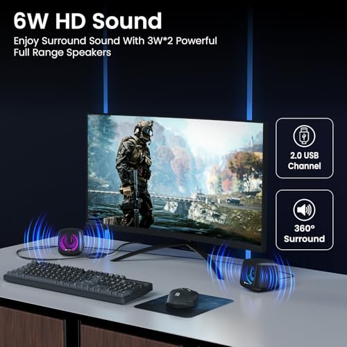 Portronics 6W in Tune 6 HD Sound 2.0 Channel Portable Desktop PC Speaker, 3.5mm Audio Jack, Volume Scroll Button, Multimedia Speaker, RGB LED Lights, Metal Mesh, USB Powered (Black) - Image 4