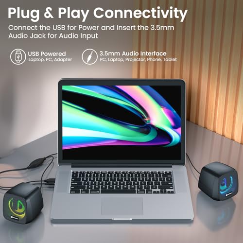 Portronics 6W in Tune 6 HD Sound 2.0 Channel Portable Desktop PC Speaker, 3.5mm Audio Jack, Volume Scroll Button, Multimedia Speaker, RGB LED Lights, Metal Mesh, USB Powered (Black) - Image 3