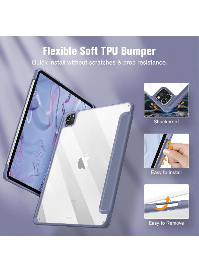 Case Compatible with iPad Pro 11 inch (3rd/2nd/1st Generation, 2021/2020/2018 model) - [Ultra Slim] Shockproof Clear Cover w/Pencil Holder, Auto Wake/Sleep, (Cloudy Blue) - Image 5