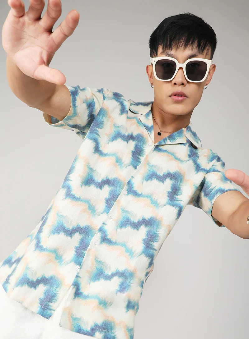 Campus Sutra Men's Navy Blue & Off-White Ombre Lined Shirt