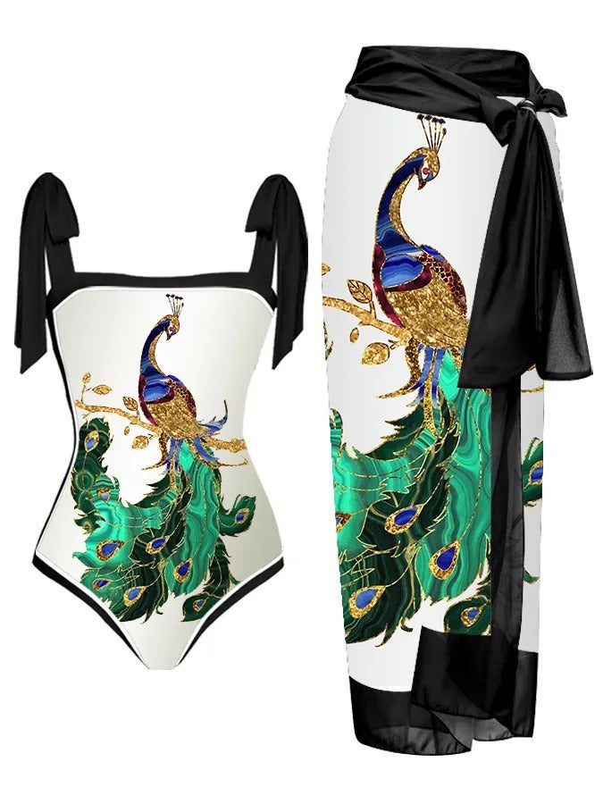 2023 New Fixed Edition Printed Two-Piece One-Piece Swimsuit Conservative Covered Hip Skirt Spot Swimsuit - Image 1