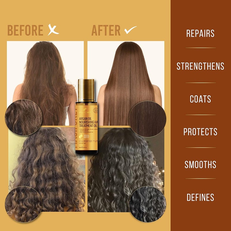 MagiForet Hair Serum, Hair Oil with Argan, Avocado, Jojoba and Camellia Seed oils for Dry Damaged Hair, Frizz Control, Shine, Nourishment, Heat & UV Protection - Image 2