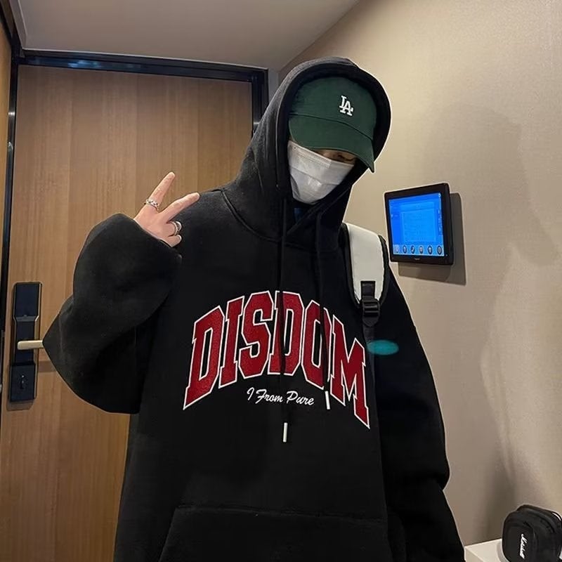 Casual Hoodie Mens Letter Print Autumn Winter 4087 White  - Image 2