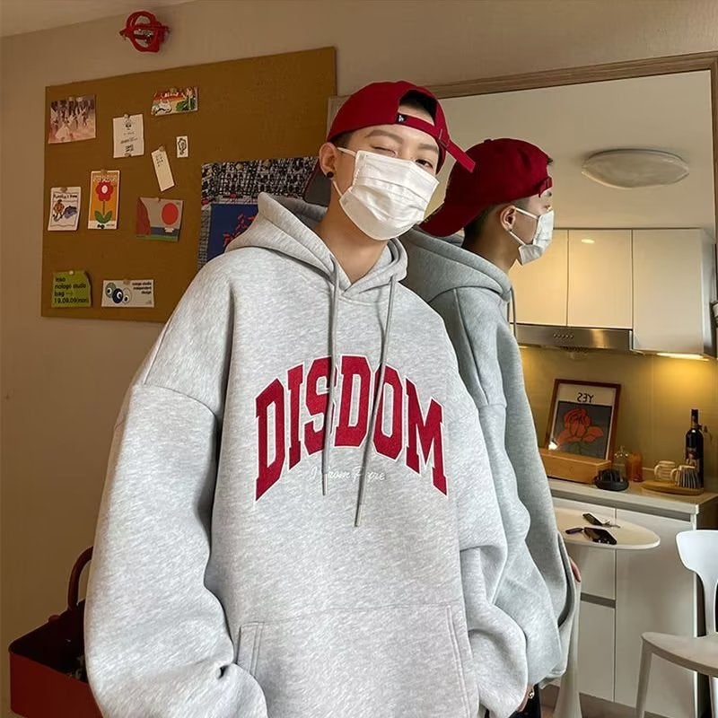 Casual Hoodie Mens Letter Print Autumn Winter 4087 White  - Image 5