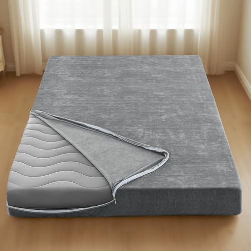 H.VERSAILTEX HVERSAILTEX Twin Size Armless Futon Mattress Covers for Traditional Japanese Futon Mattress Soft MixedColor Chenille Couch Slipcovers Floor Mats Sofa Protector Zippered Sleeper Sofa CoverGrey - Image 1
