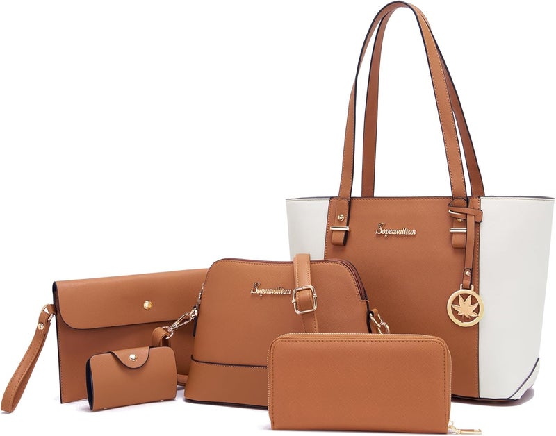 Soperwillton Handbags and Purses for Women Shoulder Tote Bags Top Handle Satchel Purse Set 5pcs - Image 1