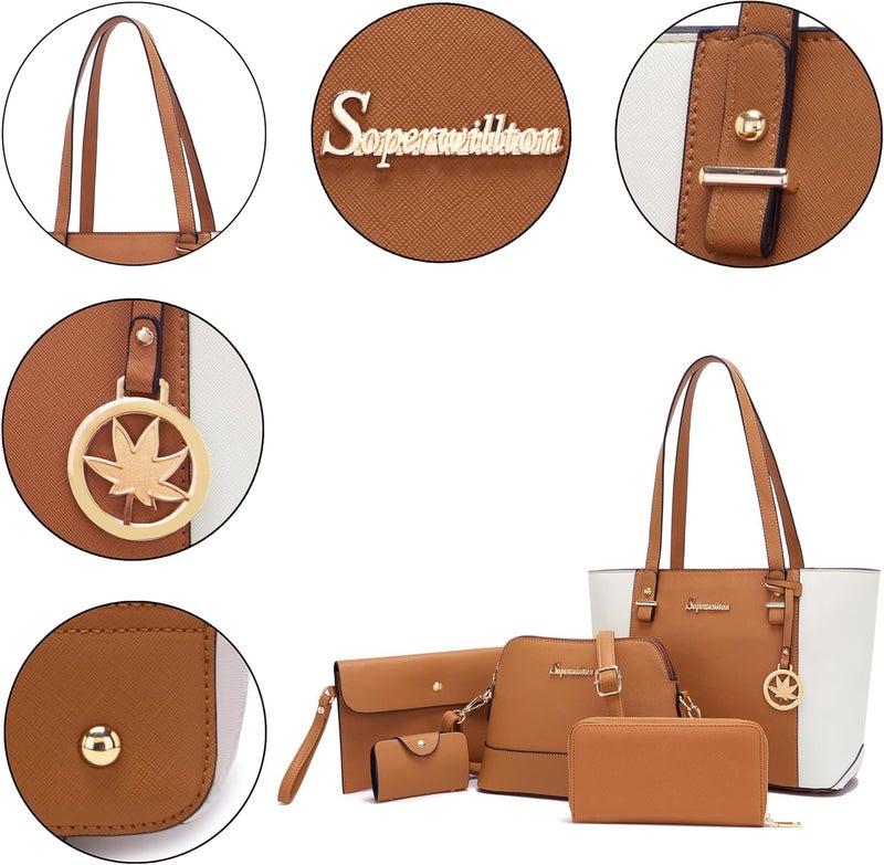 Soperwillton Handbags and Purses for Women Shoulder Tote Bags Top Handle Satchel Purse Set 5pcs - Image 3