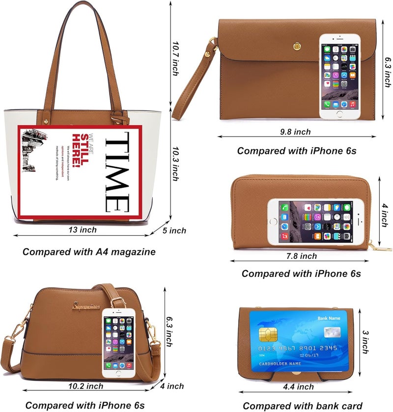 Soperwillton Handbags and Purses for Women Shoulder Tote Bags Top Handle Satchel Purse Set 5pcs - Image 4