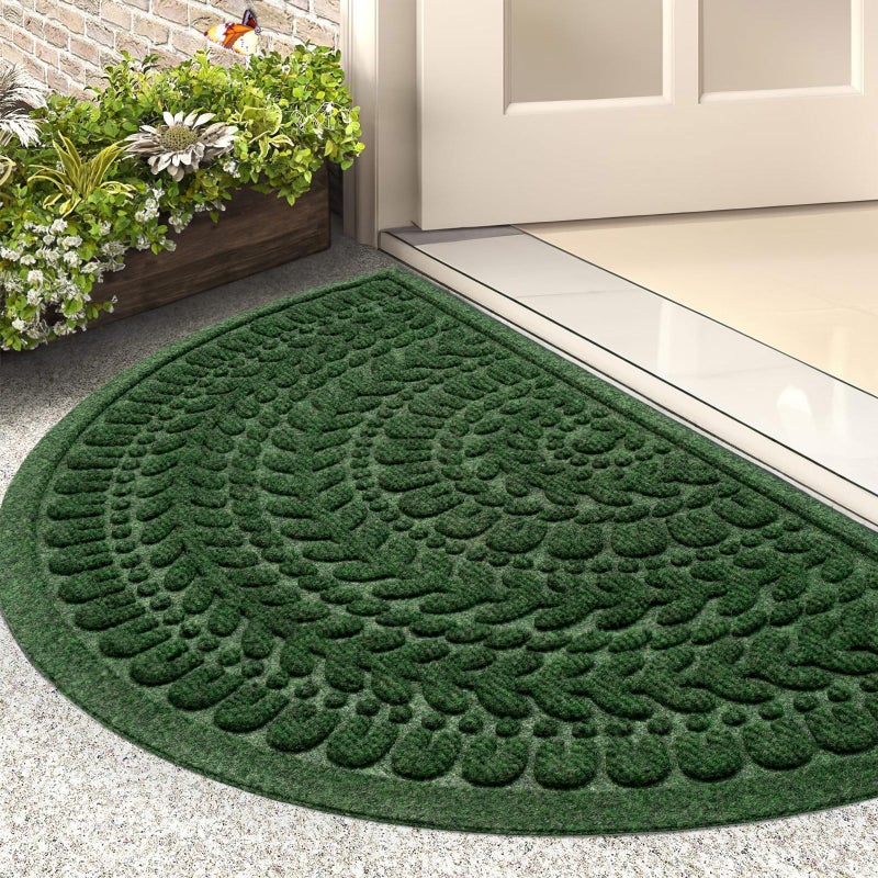 RORA Half Circle Door Mat Front Door Mat Outside Entrance Welcome Mats Outdoor Indoor Semicircular Doormat for Outdoor Half Round Door Mats for Garage Muddy Paws 17â€x30â€ - Image 1