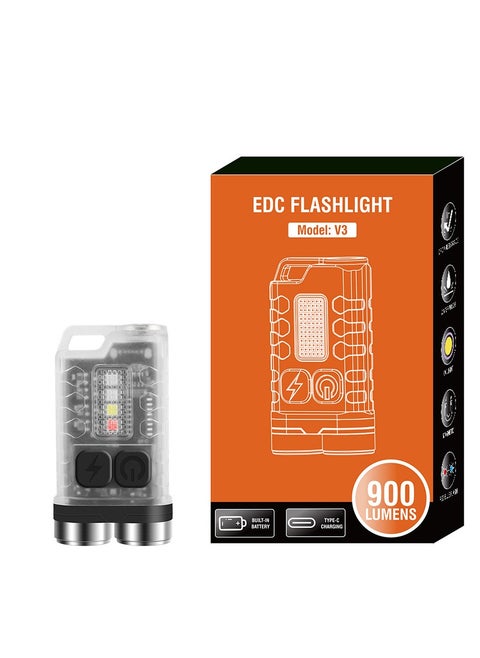 BORUIT V3 Mini Powerful Keychain Flashlights with Red UV Blue Light,High Lumens 900LM USB-C Rechargeable Small Pocket EDC LED Flash Light-12 Modes,IP65 Waterproof,Tail Magnet