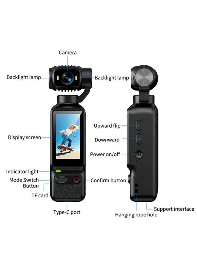 ELTRAZONE LK032 4K Auto Focus Handheld Action Camera with Fill Light, 200fps Slow Motion Video, Time Lapse Photography, Girl's Pink Pocket Vlog Camera, Compact Portable Sports Camera for Travel, Outdoor Adventures, Cycling, Vlogging, YouTube, Social Media and Content Creation - Image 2